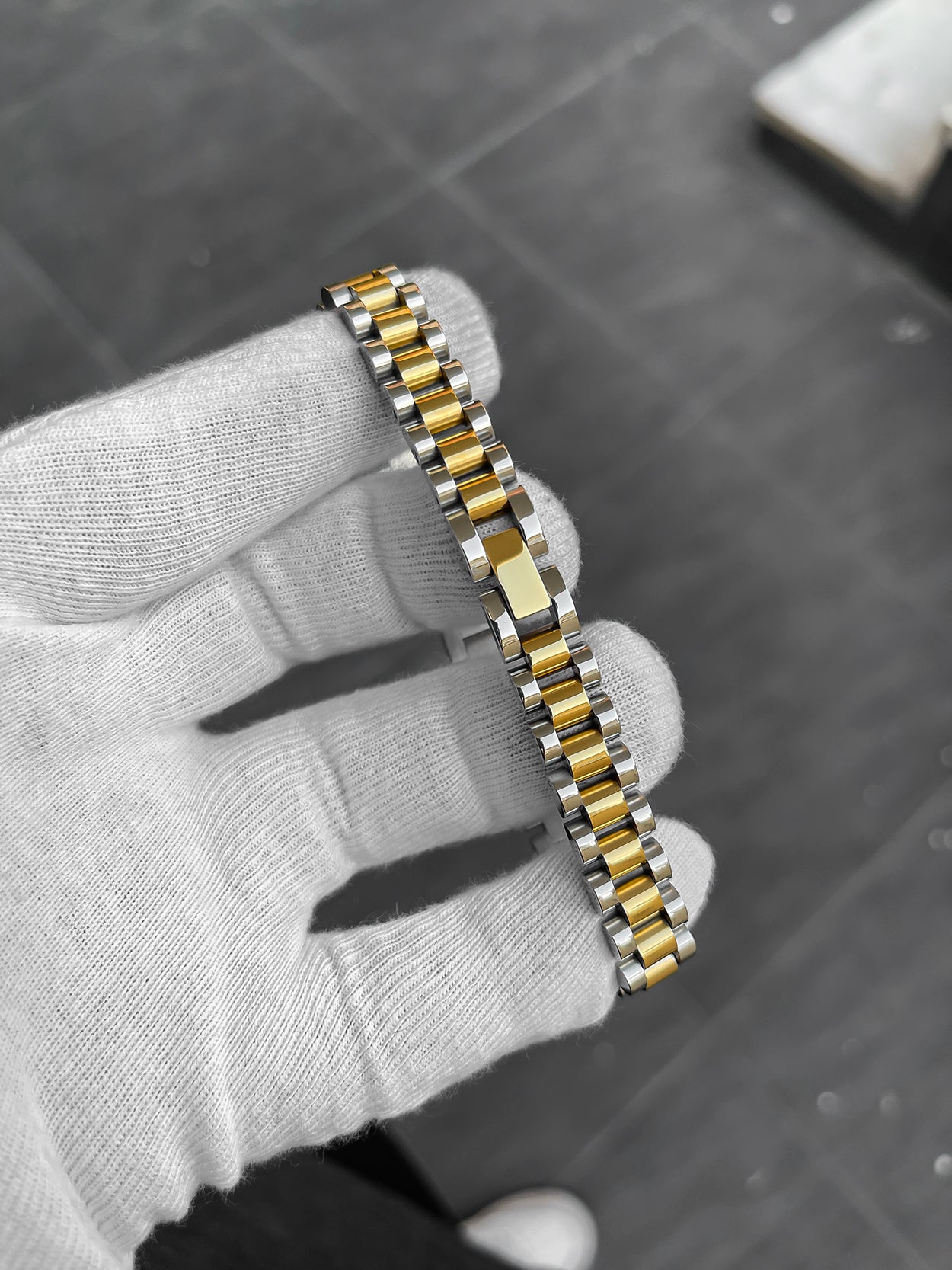 Çift Renk Erkek Çelik Bileklik Gold-Gümüş